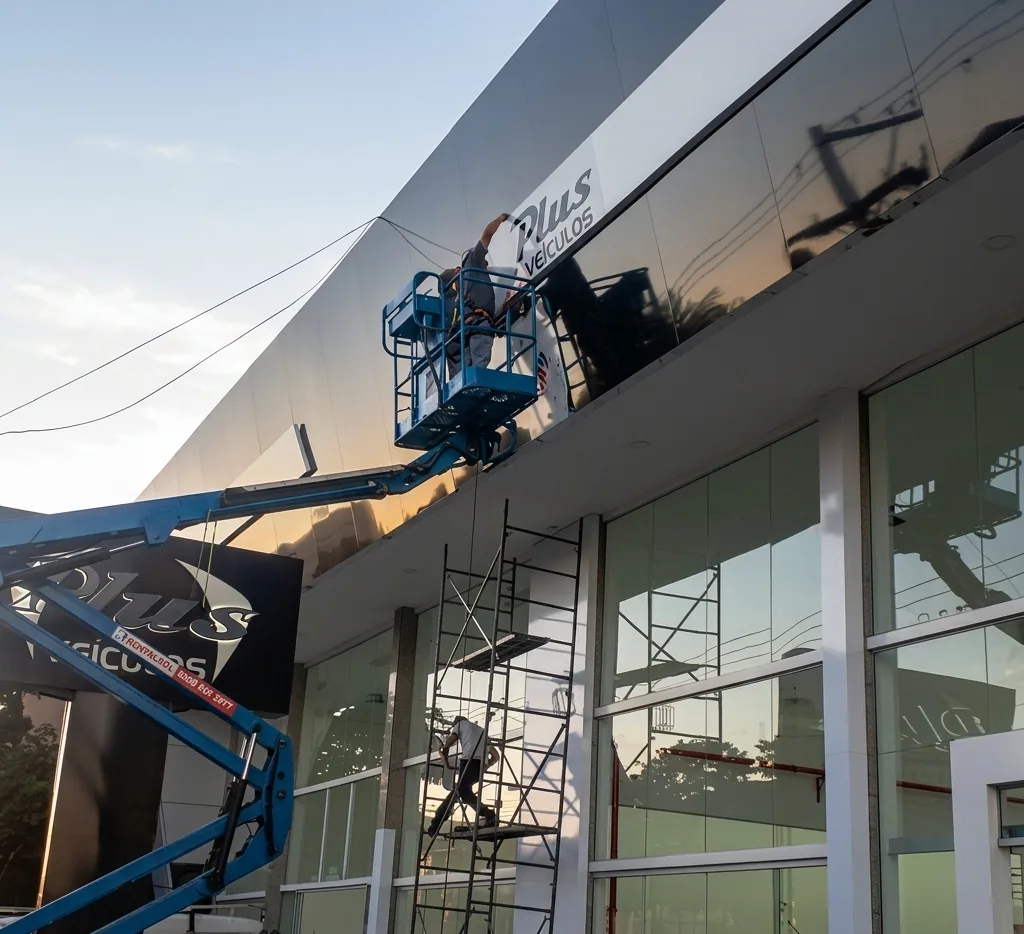 Fachada em instalação — Execução técnica de fachada comercial em altura